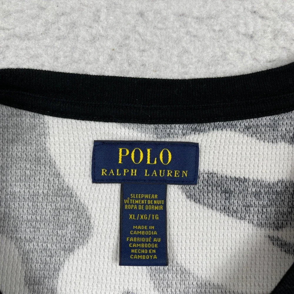 Polo Ralph Lauren‎ Sleepwear Mens XL Grey White Camo Waffle Knit Thermal Shirt